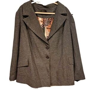 Igigi Gray Tweed Unstructured Jacket Plus Size 24 Lined Blazer Buttons Lapel NEW